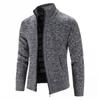 Autumn Winter Men Plush Thickened Stand Collar Jacket Male Half High Neck Knitted Cardigan Men Soild Color Fleece Sweater