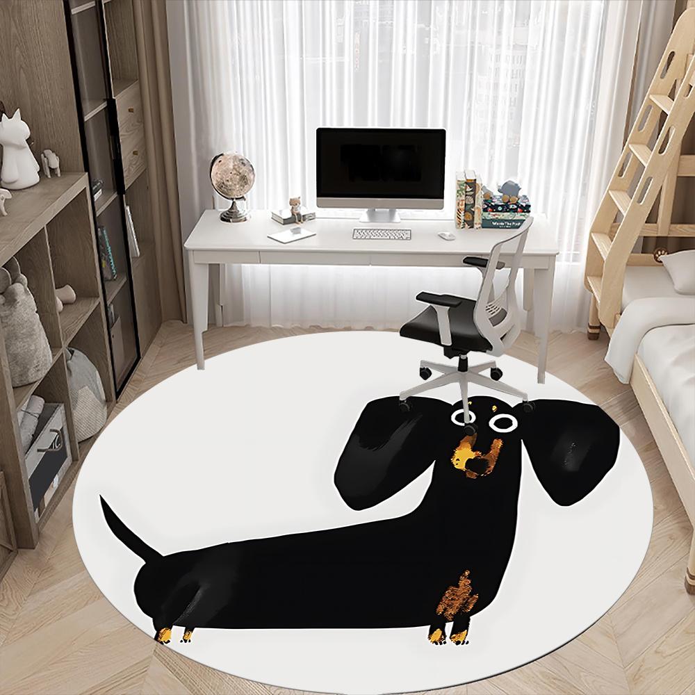 1pc Dachshund Pet Office Round Area Rug, Indoor Mat Suitable ForOffice, Under Office Chairs Bedroom Living Room Home Decor, Room Deco 081