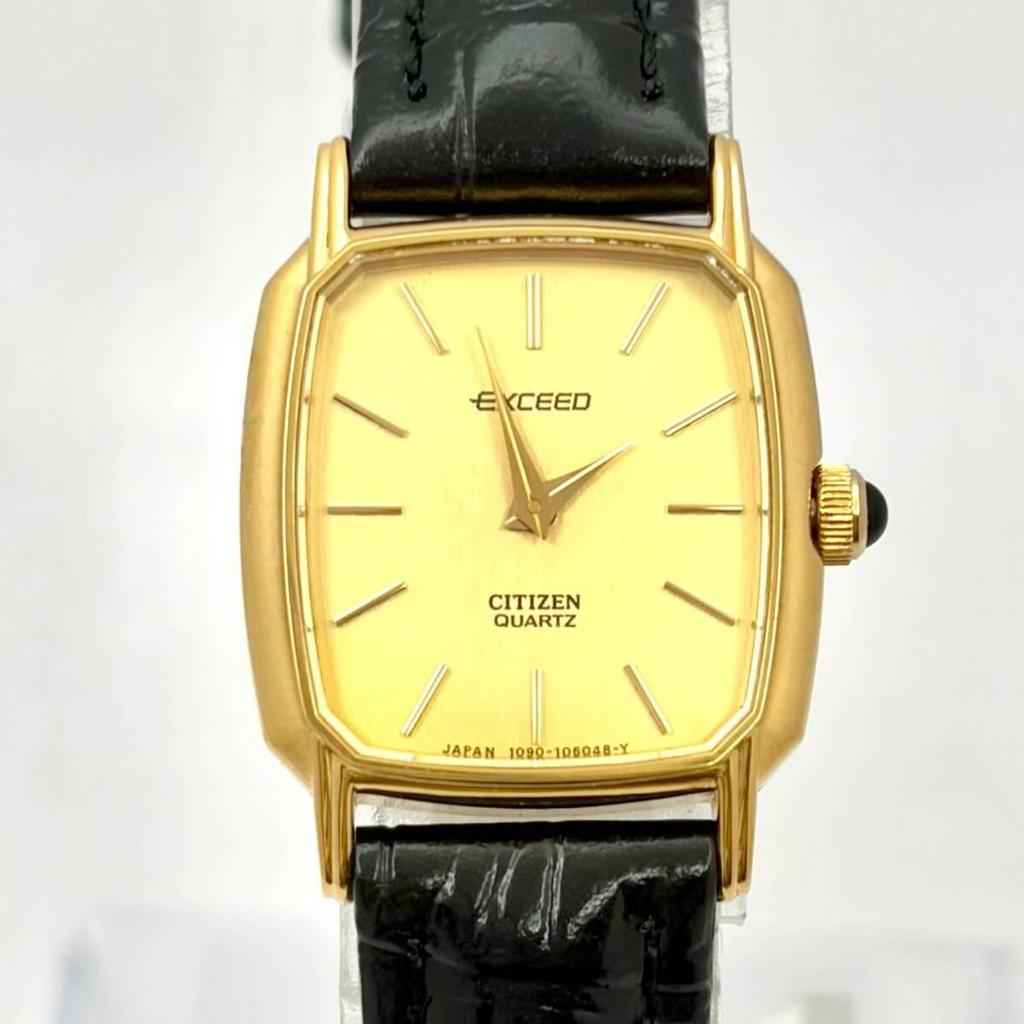 Used [New Battery] CITIZEN EXCEED Women's Watch Gold Rectangular 4-103765 1030277 New Belt