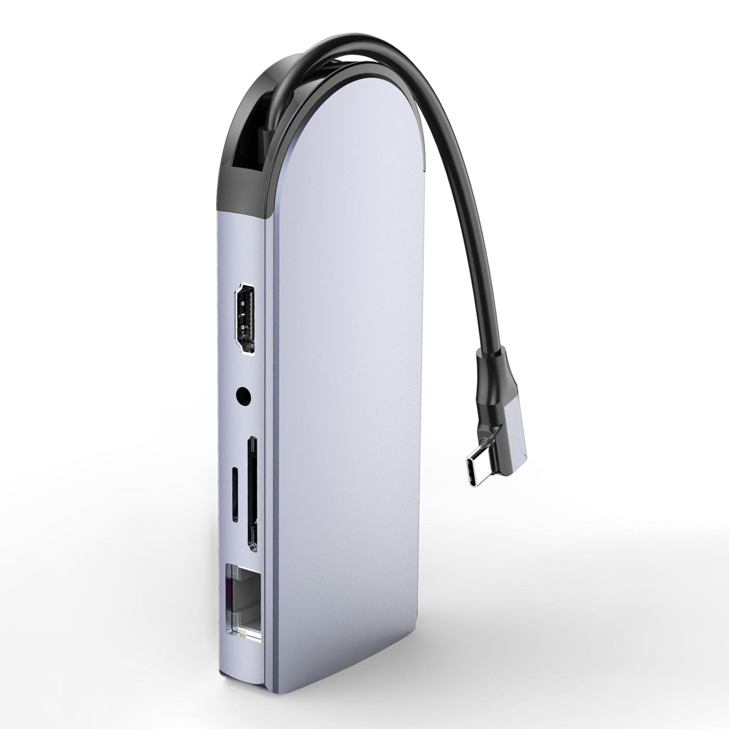 

FX-1939C Docking Station Type-C to USB-C+4xUSB2.0+SD/TF Card Slot+3.5mm+4K HD+VGA+RJ45 USB Hub Adapter As Shown A