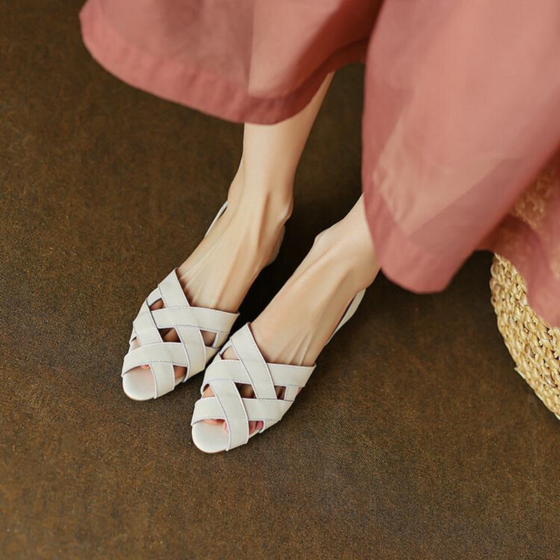 Fashion Split Leather Sandals Women Pointed Toe Chunky Heel Women Shoes 2025 Summer Shoes for Women Giadiator Shoes New Sandalias Mujer