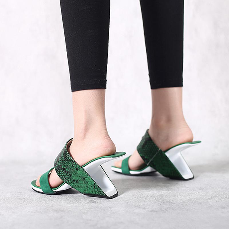 2024 Summer New Slipper Genuine Leather Peep Toe Hollow Strange 8cm High Heels Slip On Mules Beauty Lady Convenient Cozy Sandals