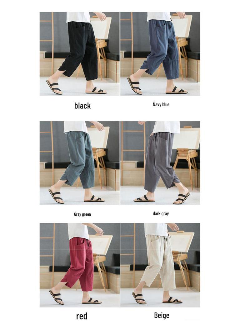 Men's Lightweight Cotton-Linen Wide-Leg Casual Pants