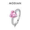 MODIAN 925 Silver Romantic Dazzling Pink Hearts Zirconia Wedding Ring For Women Engagement Classic Fine Jewelry Gifts