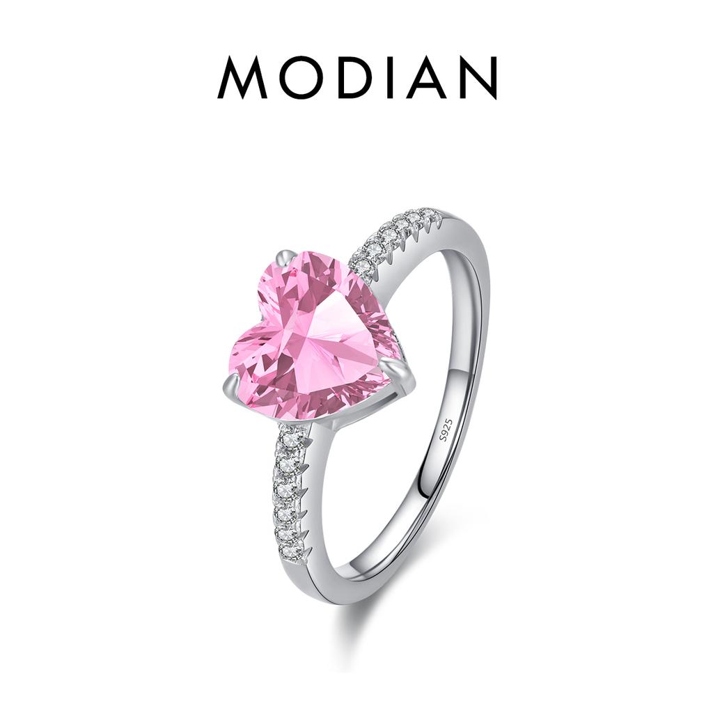 MODIAN 925 Silver Romantic Dazzling Pink Hearts Zirconia Wedding Ring For Women Engagement Classic Fine Jewelry Gifts