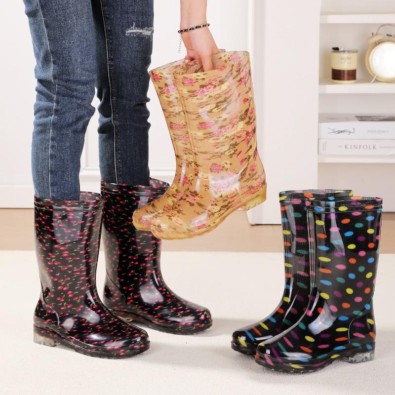 Water Shoes Rain Shoes Female Adult Tall Rain Boots Water Boots Velvet Warm Fashion Non-slip Waterproof Work Shoes Long Tube Cotton