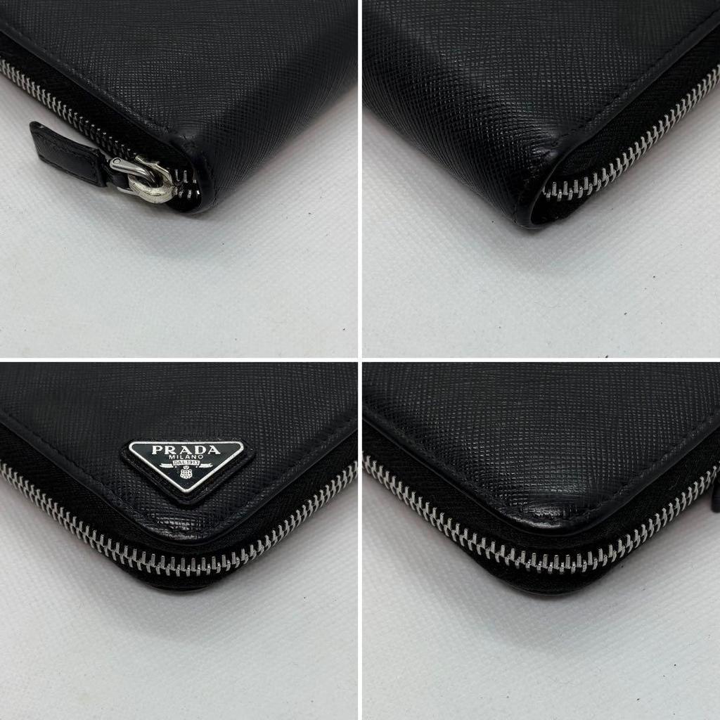 Used RFID Equipped / Beautiful Condition Prada Long Wallet, Round Zipper, Triangle Logo, Leather, Black
