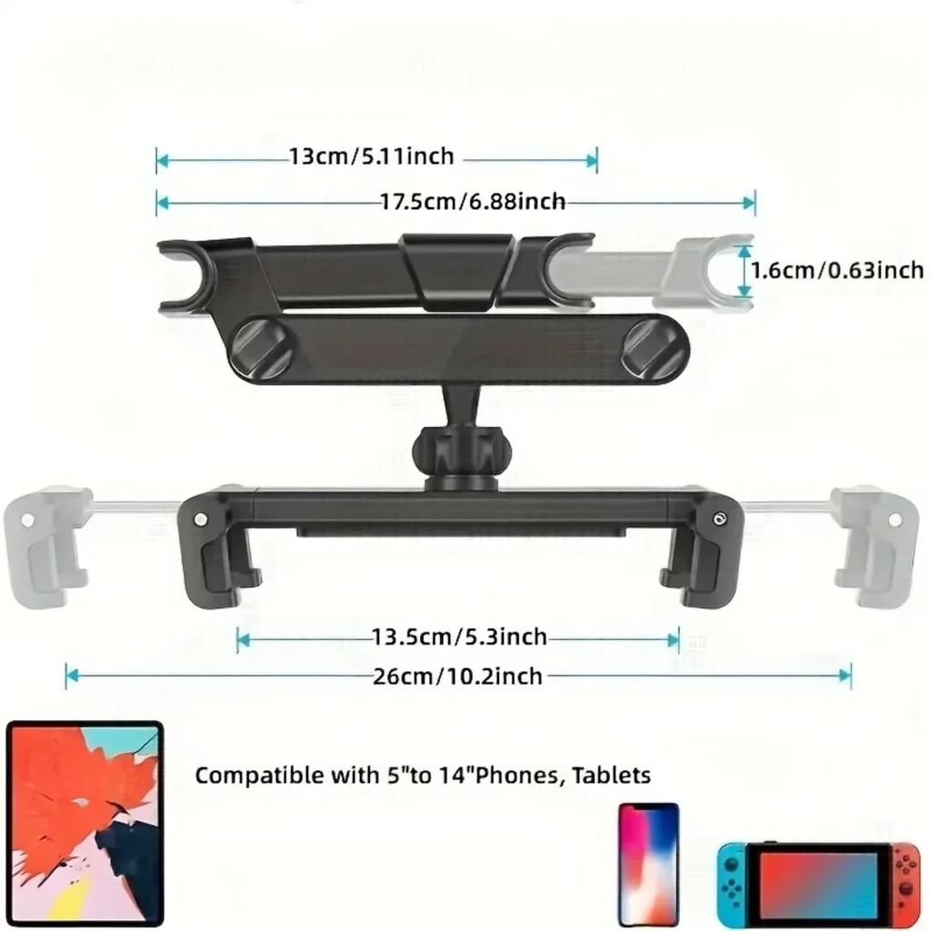 Car Headrest Tablet Holder – 360° Rotating Mount for iPad Mini/Air/Pro & Phones 4.7-12.9" Stand for Desk, Home & Travel Use
