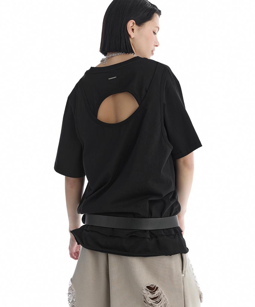 Teulimingbeodeu Open Back Detail T-Shirt [ Black ]