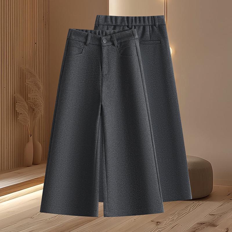 Women s Woolen Brown Wide-Leg Pants - Autumn/Winter 2025, Plus Velvet, Relaxed Fit, Straight-Leg. 3XL /31【135-145 lbs recommended】