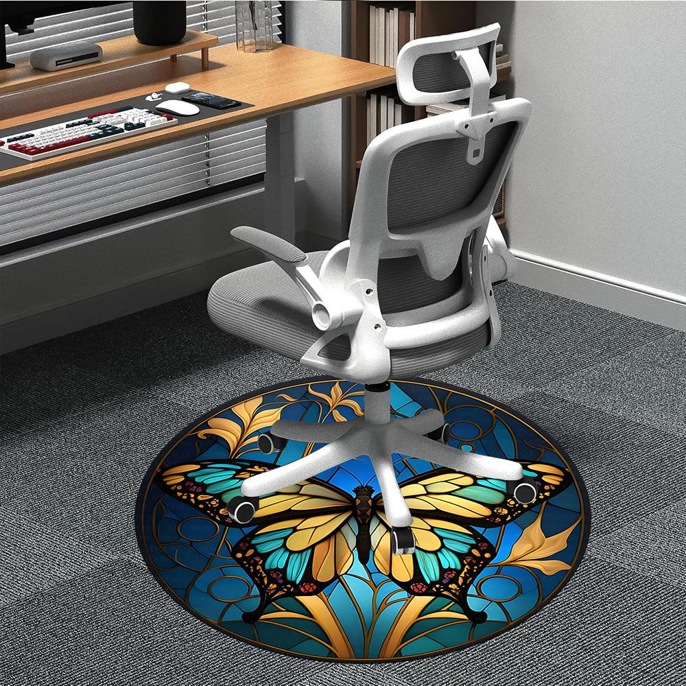 

1pc Butterfly Stained Glass Chair Carpet for Office Non-Slip, Machine Washable Rug for Office - Holiday DecorMachine Made yy251029049 80cm by 80cm