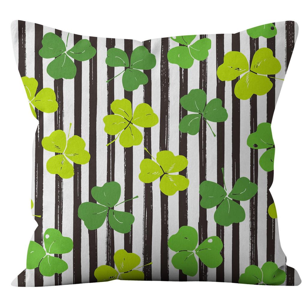 Home Cushion Cover St. Patrick's Day Pillowcase Four-leaf Clover Plaid Sofa Cushion Cover