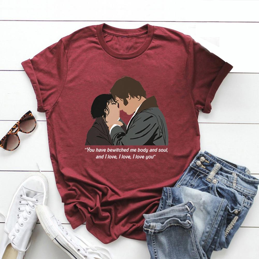 

Футболка «Гордость и предубеждение», футболка Джейн Остен, футболка «Мистер Дарси», женские футболки с коротким рукавом, футболки «Вы околдовали мое тело и душу» S бордовый