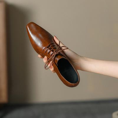 Mode NEU Frühling/Herbst Damen Pumps Eckige Zehenpartie Klobiger Absatz Schuhe Prägnante Spaltlederschuhe für Damen Schnürschuhe Handgefertigte Damenschuhe