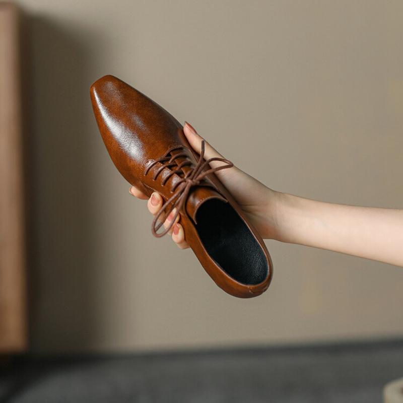 Fashion NEW Spring/Autumn Women Pumps Square Toe Chunky Heel Shoes Concise Split Leather Shoes for Women Lace-up Handmade Women Shoes