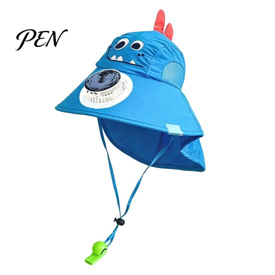 Kids Sun Hat with Active Cooling Cap Built-in Solar Fan, Wide Brim Protection Baby For Hot Weather Hat, Breathable Mesh Fabric Summer Cartoon Pattern,
