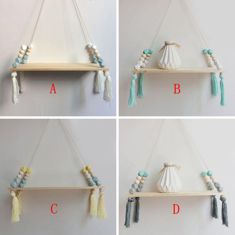 Pearl Shell Rope Storage Rack Nordic Style Wooden Bead Tassels Storage Rack Wall Rope Hanging Shelf ...