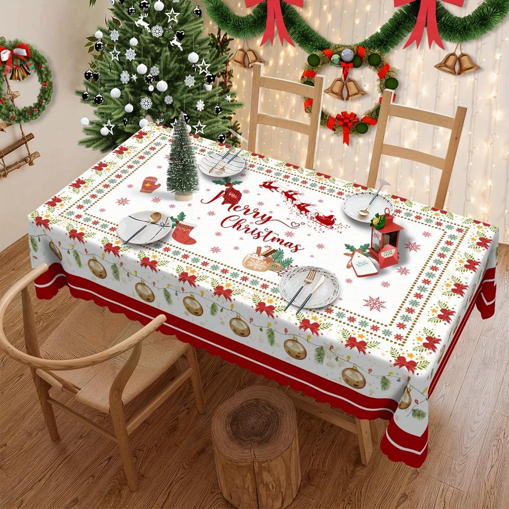 Christmas Bell Socks Gingerbread Man Rectangle Tablecloth Holiday Party Decor Reusable Xmas Table Cloth Christmas Decorations