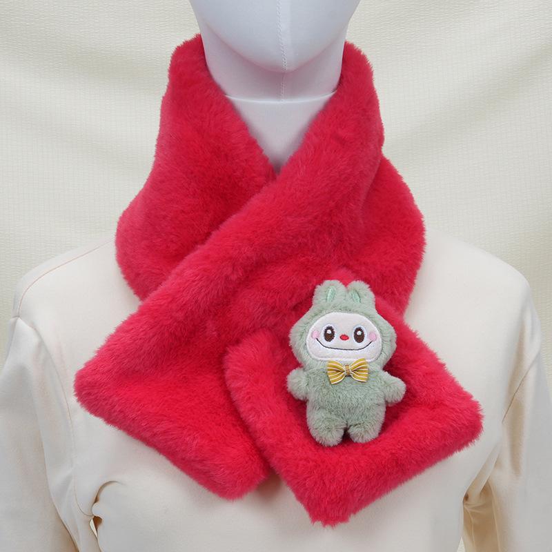 2025 Autumn/Winter Cute Cartoon Plush Scarf: Faux Rabbit Neck Warmer for Girls