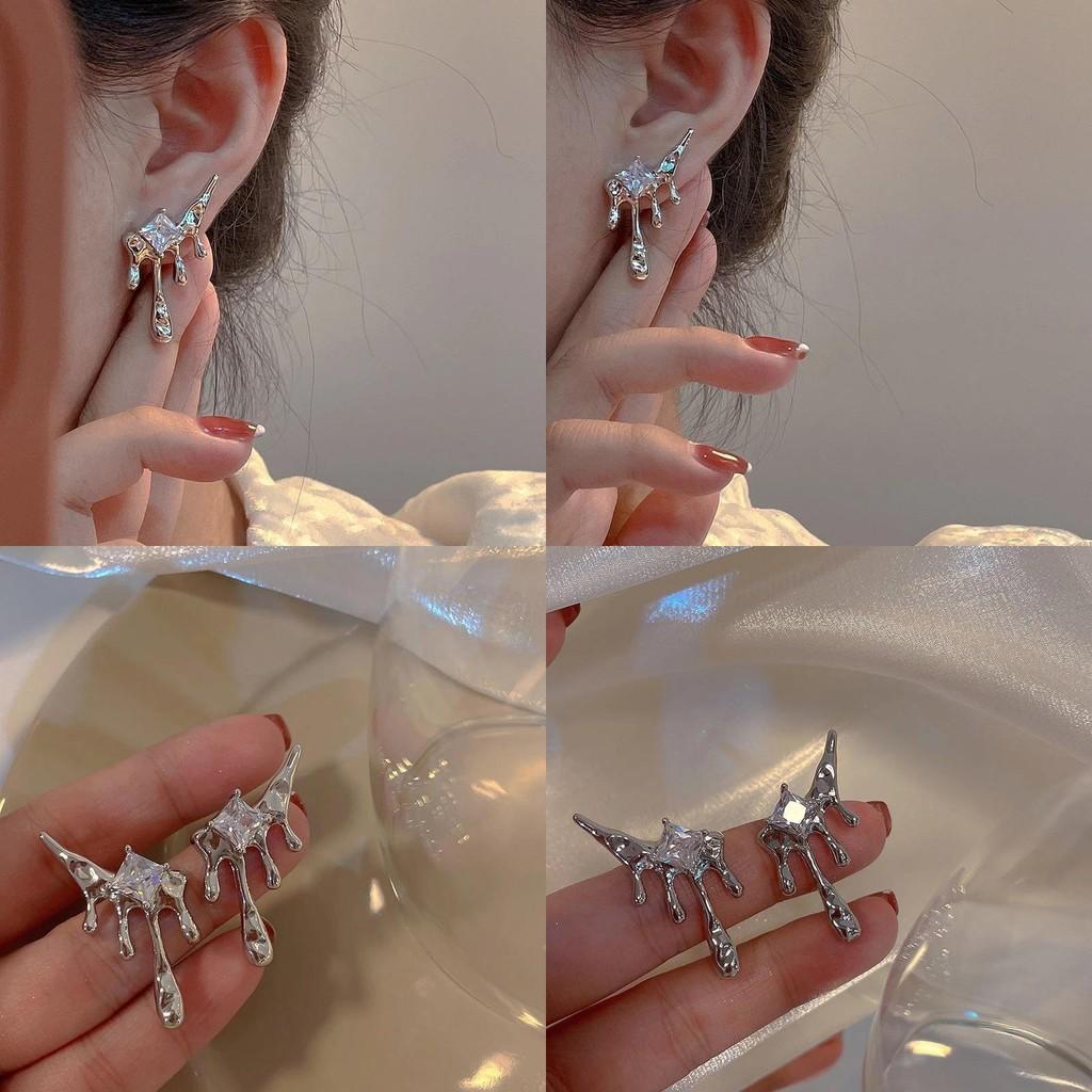 Stylish Asymmetric Teardrop Diamond Earrings Plated Geometric Studs For Women 2023