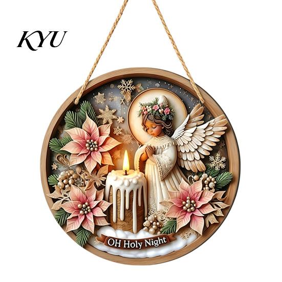 Winter Home Ornaments Christmas Wooden Hanging Sign, Gnome Snowman Angel Candle 2D Wood Plaque, Festive Theme Wall Decoration Vintage Xmas Door Hanger