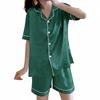 Set Pigiama Estivo da Donna a Maniche Corte con Bottoni, Collo a Tacca, Imitazione Seta, Leggero, per la Casa