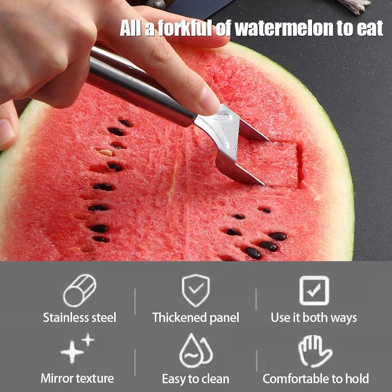 2 in 1 Watermelon Fork Slicer Multi-purpose Watermelon Slicer Cutter Knife Stainless Steel Kitchen Fruit Divider Cutting Fork