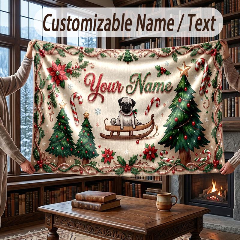 Christmas Winter Theme Throw Blanket Custom Name Text Personalized Blanket Soft Cozy Blanket for Home Sofa Bed