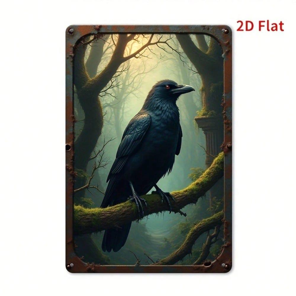 Vintage Raven Metal Wall Art 8x12 Inch Rustic Gothic Home Decor