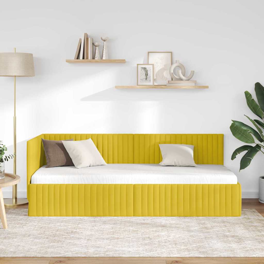 L Shaped Bed Frame with Headboard Yellow 80 Cm X 200 Cm Velvet