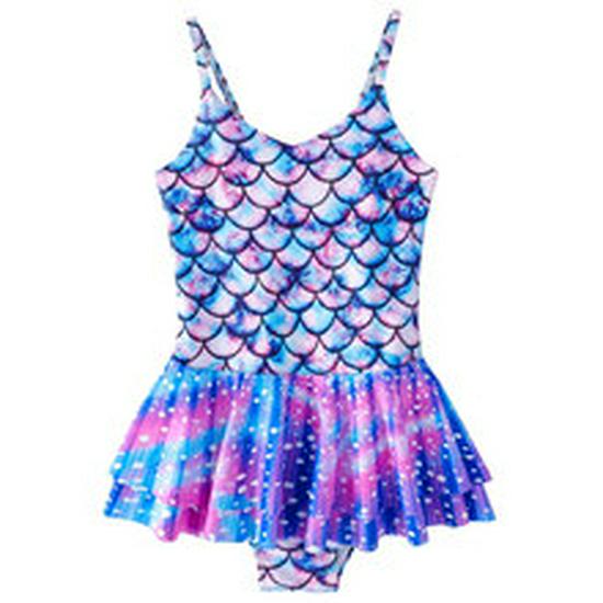 Girls' Long-Sleeve Mermaid One-Piece Swimsuit - Quick-Dry, Sun Protection