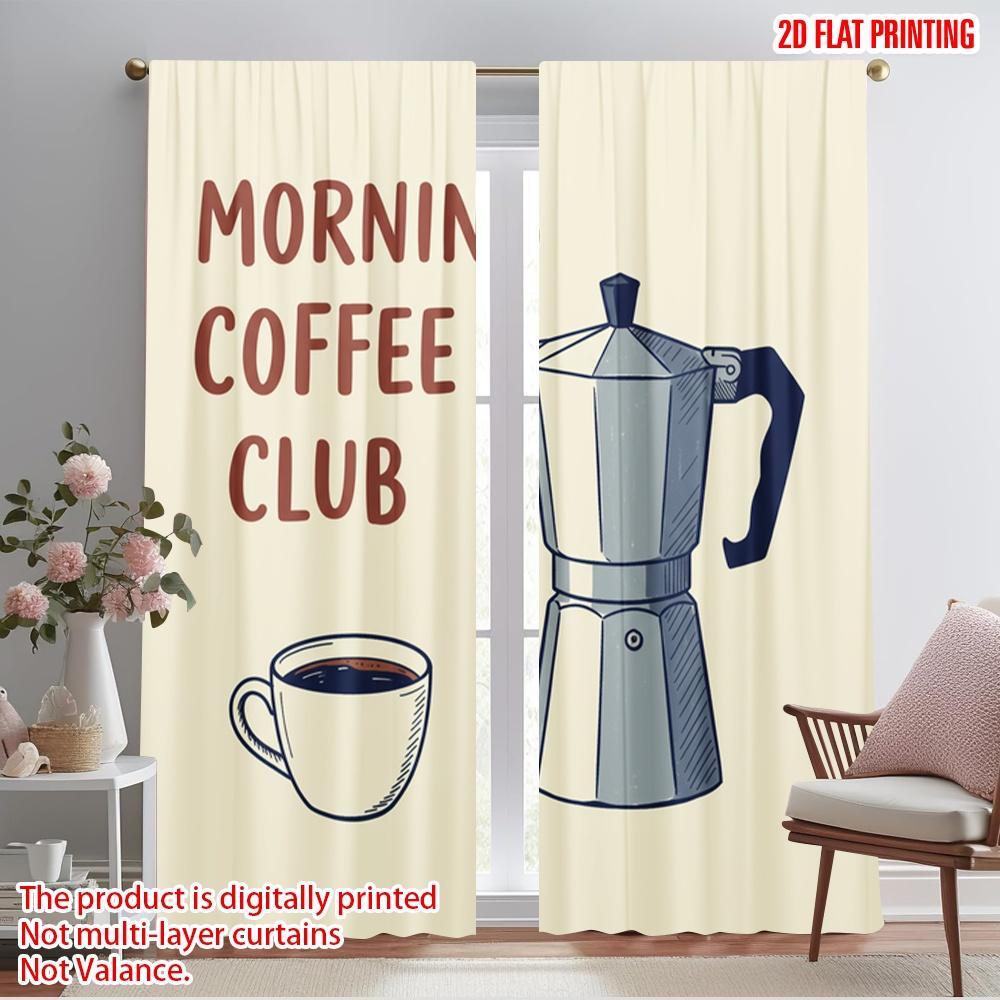 

2 шт. 2D плоская печать Занавески для сцены Кружка Morning Coffee Club 100% полиэфирная ткань Без электричества Сезонная вечеринка и праздник 52.50×116.00 CM 2pcs