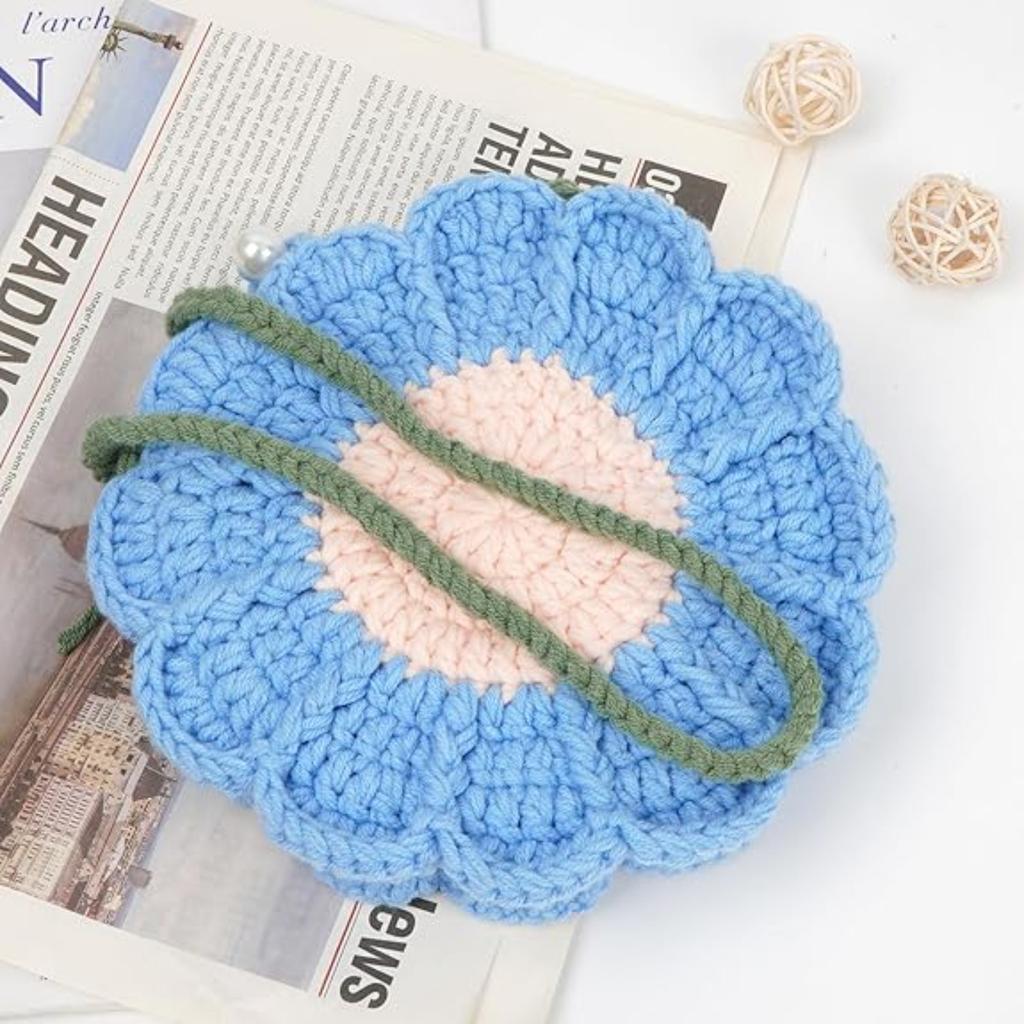 Women Mini Flower Cotton Crochet Crossbody Shoulder Bag Handbag Coin Purse