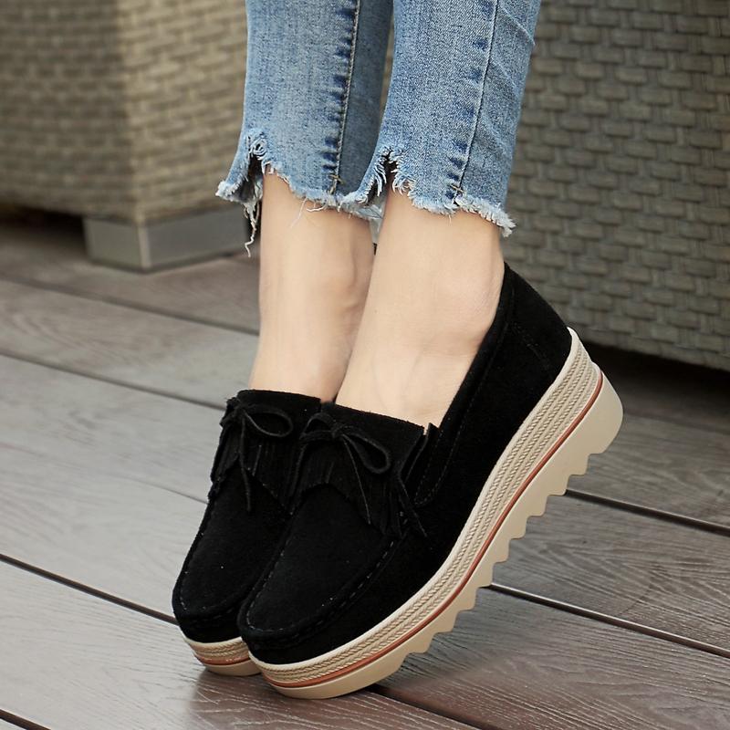 Plateau-Schuhe Damen Ballerinas Sneakers Wildleder Damen Freizeitschuhe Slipper Ballerinas Absätze Creepers Mokassins