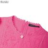 ZANZEA Women Lace Patchwork Casual Round Neck Short Sleeve Long Dress