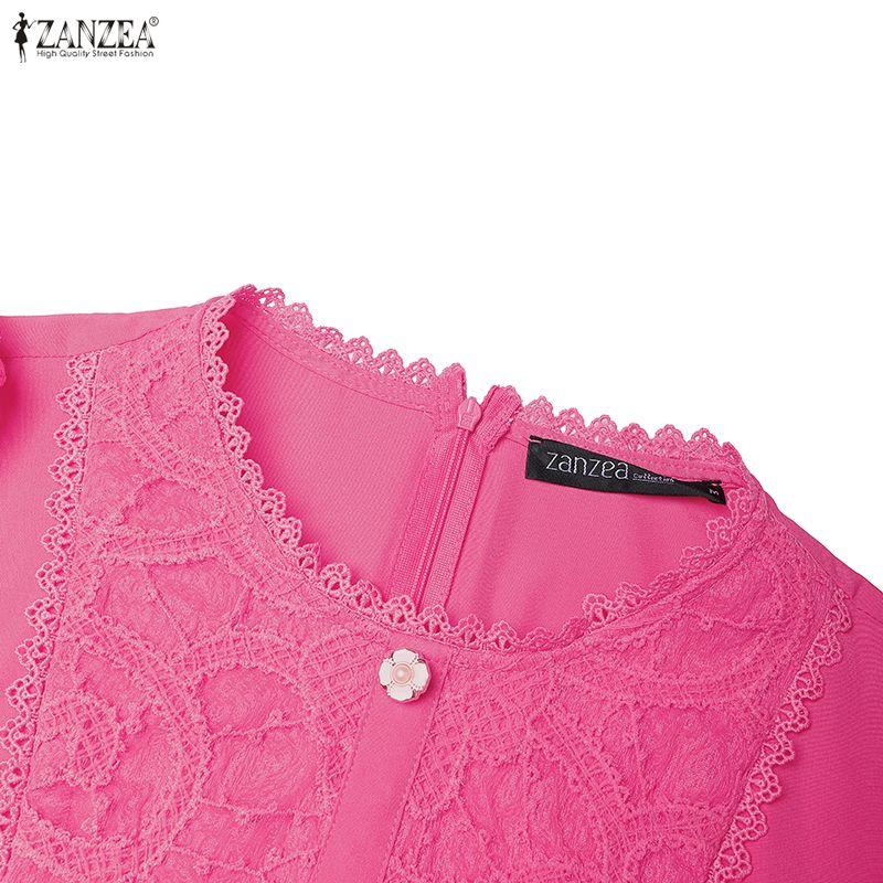 ZANZEA Women Lace Patchwork Casual Round Neck Short Sleeve Long Dress