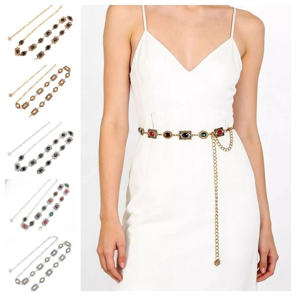 Metal Rhinestone Belly Belts Colorful Y2K Waistband Retro Women Waist Chain  Decorative Jeans