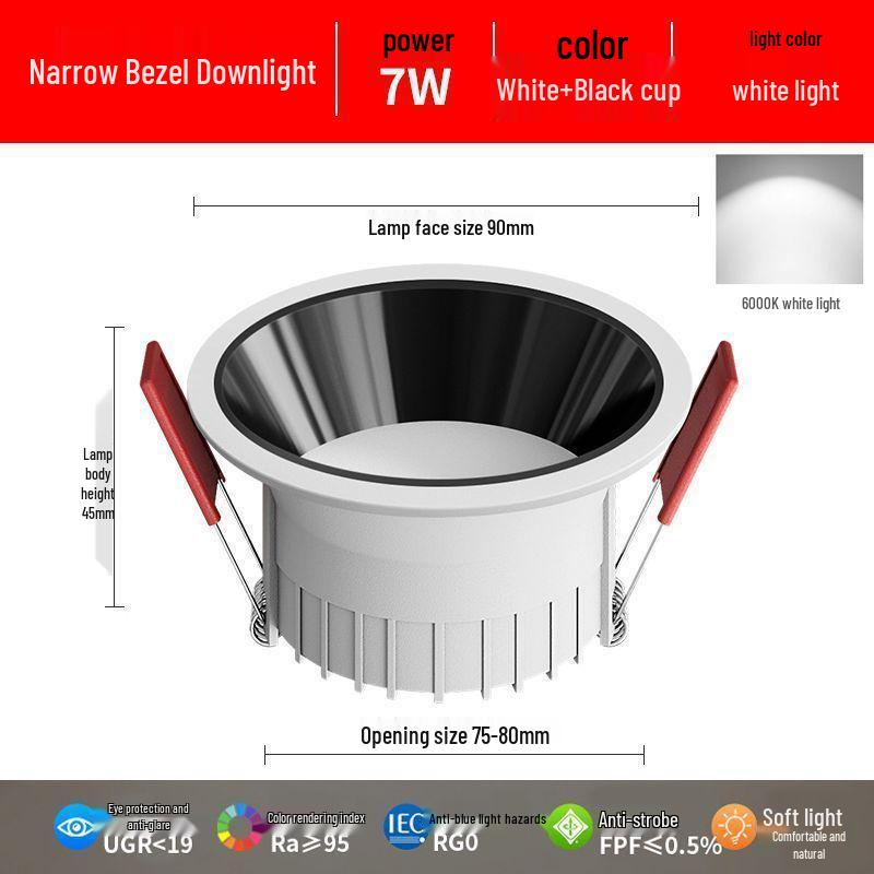 

LED Anti-Glare Recessed Ceiling Light, 7.5CM Opening, Tricolor Change, Free Shipping. 7W Neutral Light