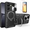 Case for Xiaomi Redmi 13C - Black - Armored PC + TPU Case - Camera Protector - Rotating Stand - 2 Tempered Glasses