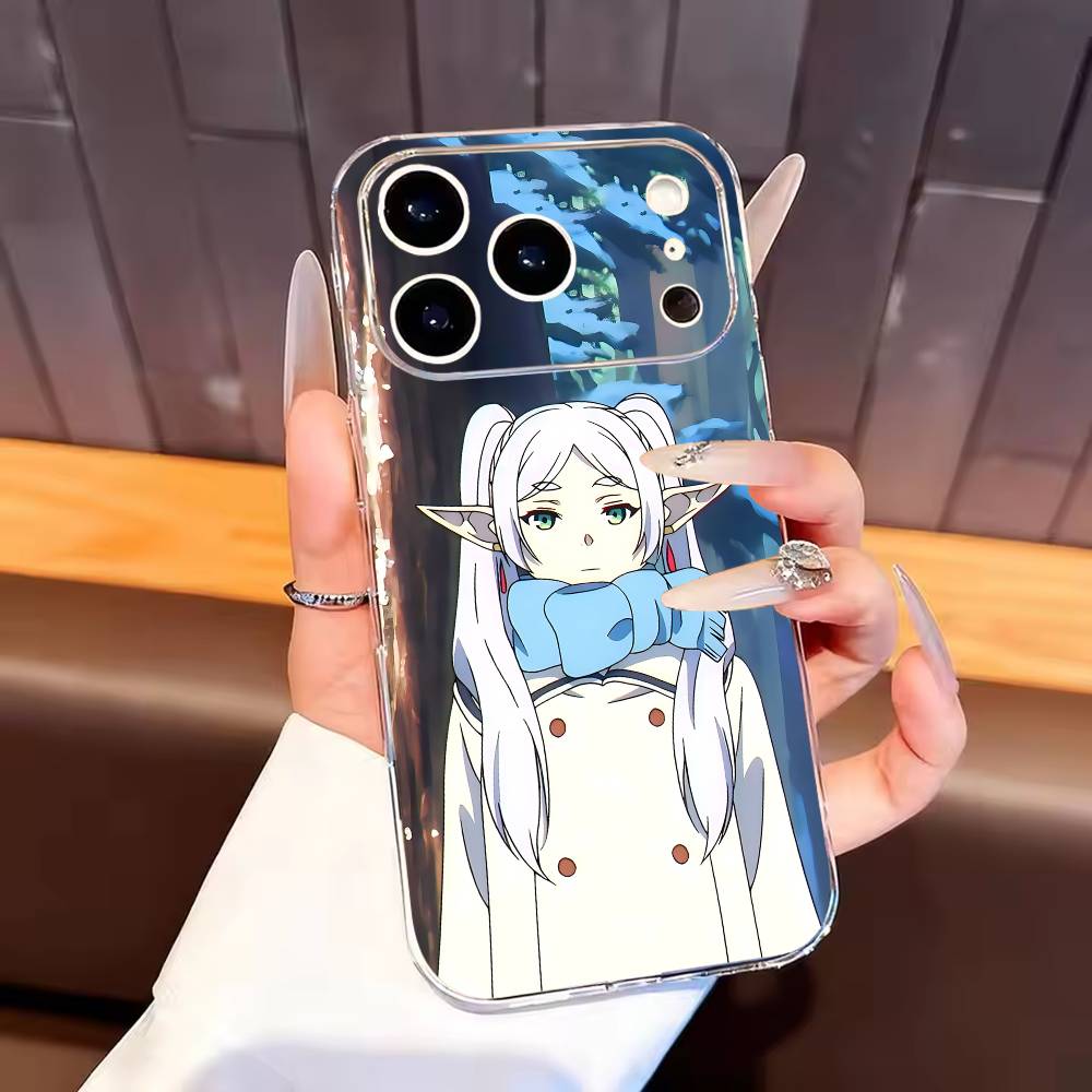 Frieren C-Cute Black Shell Phone Case For iPhone17,16,15,14,13,12,11 Plus,Pro Max Soft Transparent Cover