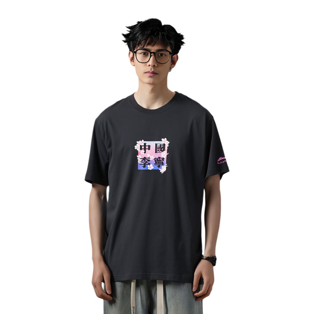 Li Ning T Shirts Men's Black Crew Neck Moderate Straight Fit AHSQ661-2