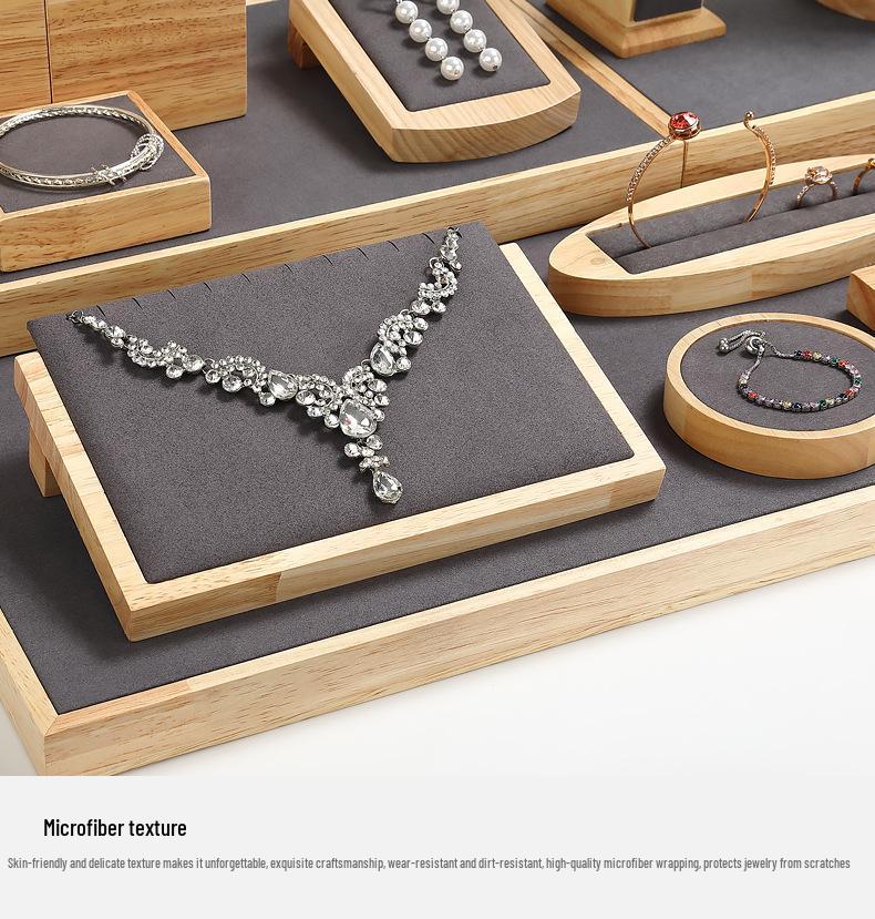 Solid Wood Jewelry Display Stand for Earrings, Rings, and Necklaces with Jade Tray