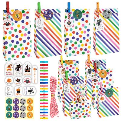 20 Sets Halloween Süßigkeitstüten Geschenktüten Regenbogen Punkte Gestreifte Verpackungsbeutel Party Geschenktüten