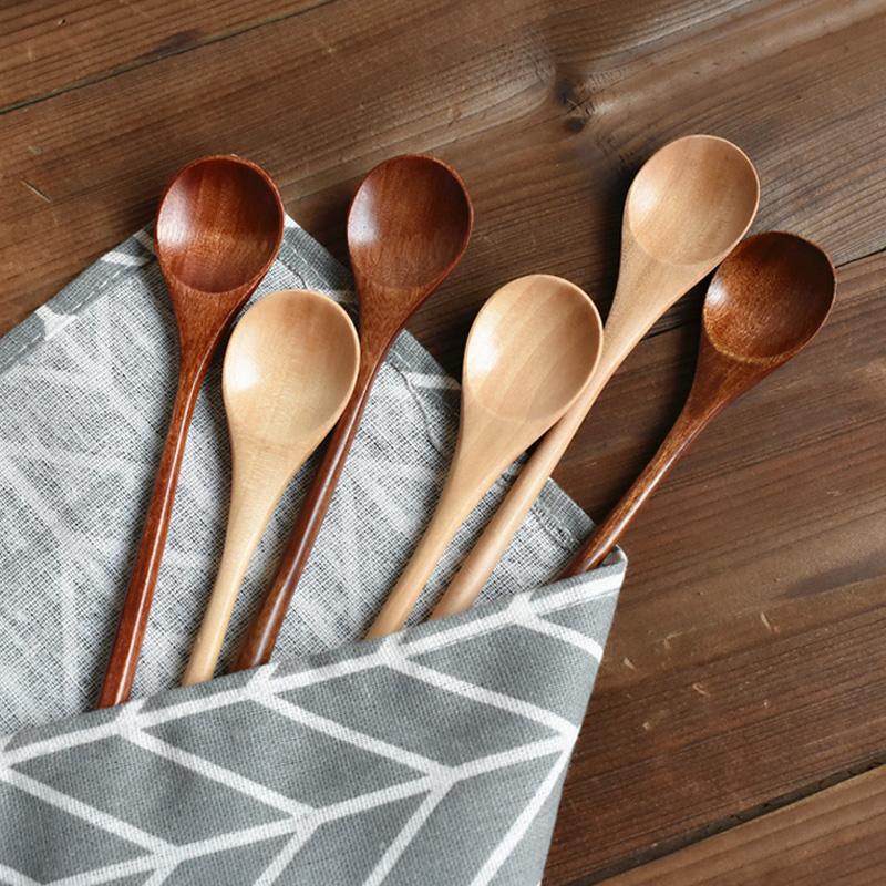 4Pcs Tea Coffee Spoons Long Wooden Spoon Teaspoon Drink Coffee Stirrer Mixing Spoon Small Honey Dessert Tea Spoon Wood Tableware