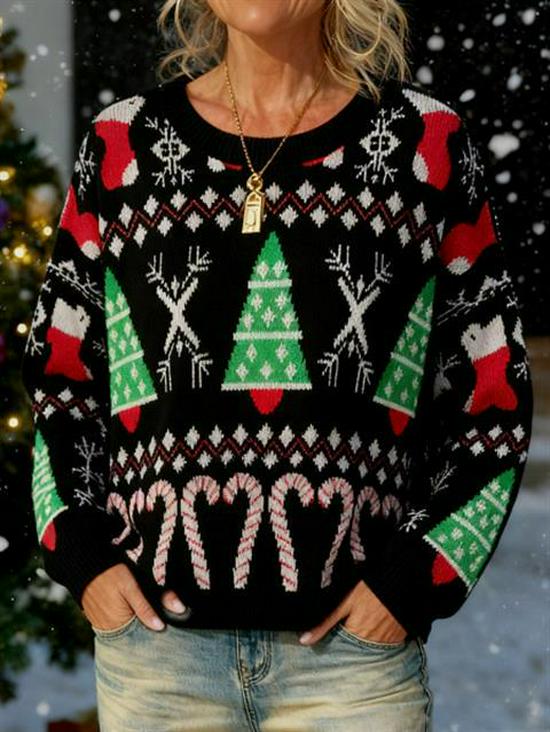 European & American Plus Size Knit Sweater: Loose, Warm, Long Sleeve Christmas Knitwear for Women - Fall/Winter 2025