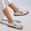 Women jogging Lace Up Sneakers Split Leather Splicing Walking Flat Shoes Silver Ladies Casual Flats Woman Round Toe Footwear