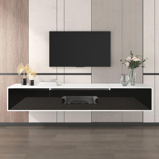 TV Cabinet, High-Gloss TV Cabinet, Color-Coordinated with Black and White, Featuring Color-Changing LED Light, Home
