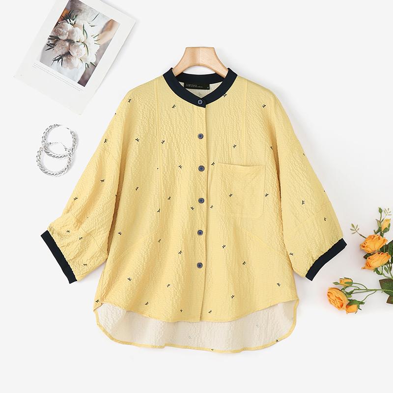ZANZEA Women Casual Round Neck Summer 3/4 Sleeve Loose Print Blouse