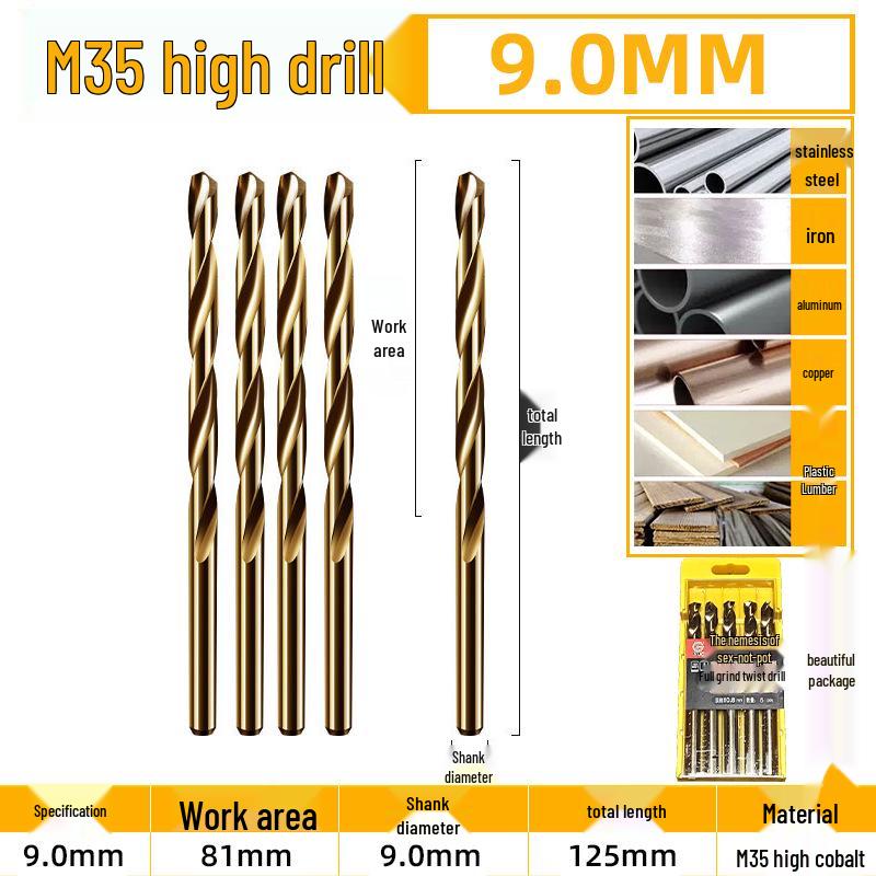 Burghiu elicoidal M35 Cobalt pentru tablă metalică din oțel inoxidabil de înaltă duritate.