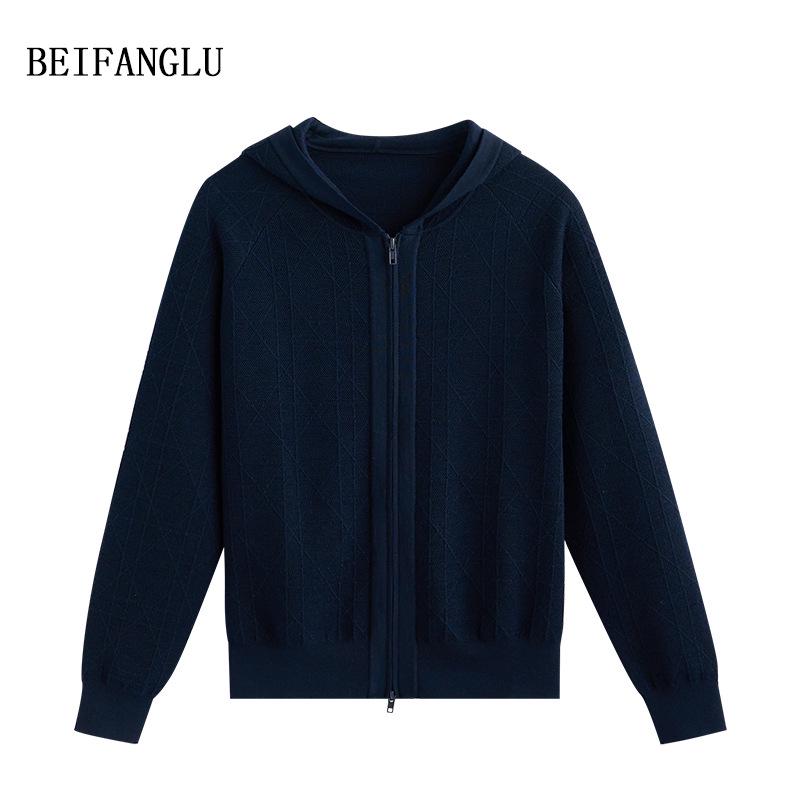 Northern Deer Women's High-Count Wool Diamond Jacquard Hooded Cardigan